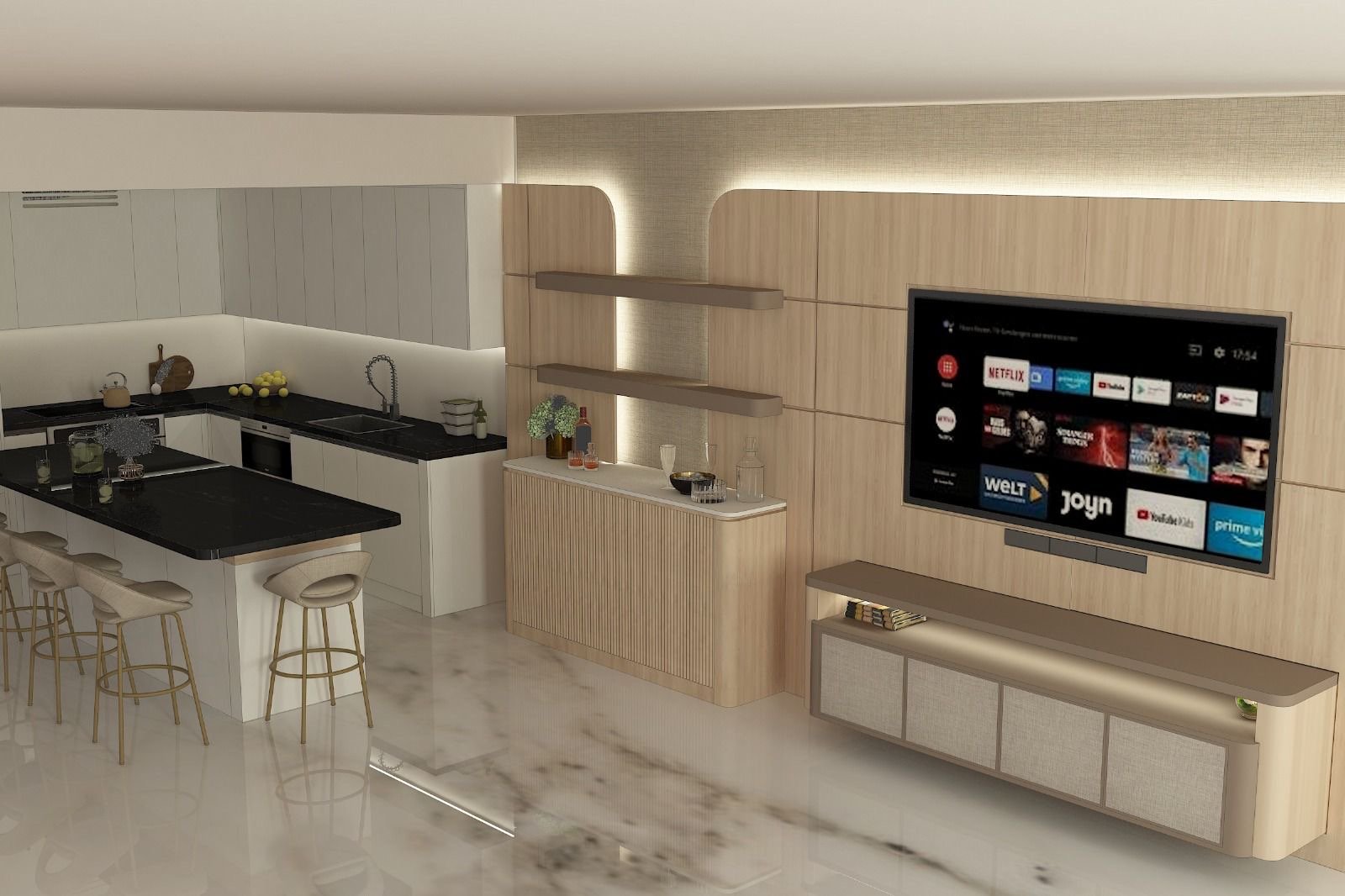 Microcement walls in a contemporary Miami interior